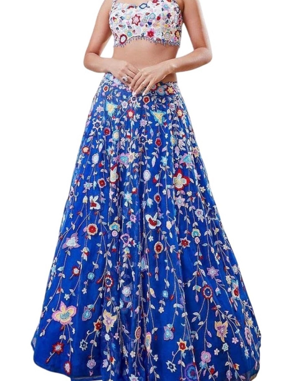 Embroidered Light Blue Floral Lehenga Set Size 4
